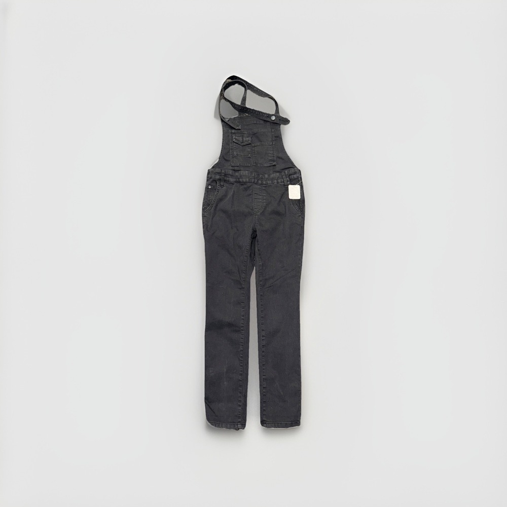 Free People Womens Faded Black Denim Overalls Size 26 Skinny Leg Pockets Stretch